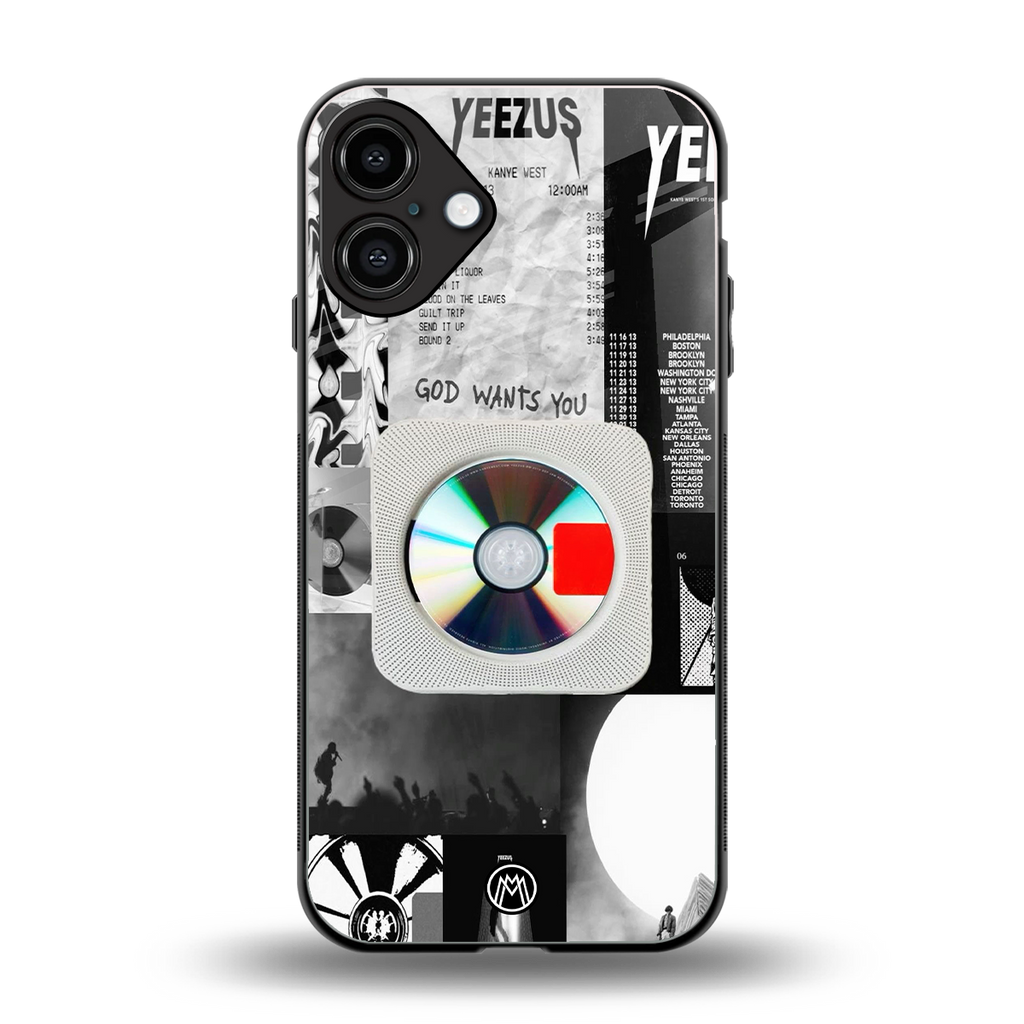 yeezus back phone cover | glass case for iphone 16 plus