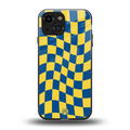 yellow blue trippy check pattern back phone cover | glass case for iphone 13 mini