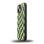 yellow blue trippy check pattern back phone cover | glass case for iphone 13 mini