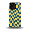 yellow blue trippy check pattern back phone cover | glass case for iphone 13 pro
