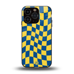 yellow blue trippy check pattern back phone cover | glass case for iphone 13 pro