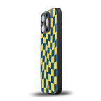 yellow blue trippy check pattern back phone cover | glass case for iphone 13 pro
