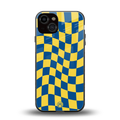 yellow blue trippy check pattern back phone cover | glass case for iphone 13