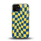 yellow blue trippy check pattern back phone cover | glass case for iphone 13
