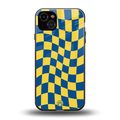 yellow blue trippy check pattern back phone cover | glass case for iphone 14 plus