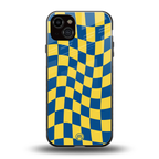 yellow blue trippy check pattern back phone cover | glass case for iphone 14 plus