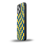 yellow blue trippy check pattern back phone cover | glass case for iphone 14 pro max