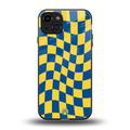yellow blue trippy check pattern back phone cover | glass case for iphone 15