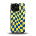 yellow blue trippy check pattern back phone cover | glass case for iphone 16 pro