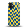 yellow blue trippy check pattern back phone cover | glass case for iphone 16