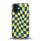 yellow blue trippy check pattern back phone cover | glass case for iphone 16