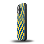 yellow blue trippy check pattern back phone cover | glass case for iphone 16