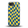 yellow blue trippy check pattern back phone cover | glass case for iphone 16e