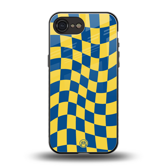 yellow blue trippy check pattern back phone cover | glass case for iphone 16e