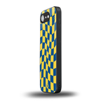 yellow blue trippy check pattern back phone cover | glass case for iphone 16e