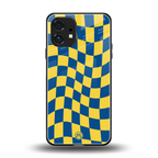 yellow blue trippy check pattern back phone cover | glass case for nothing phone 1