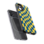 yellow blue trippy check pattern back phone cover | glass case for nothing phone 1