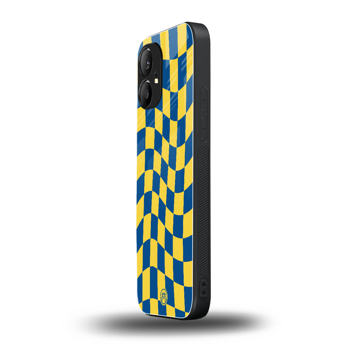 yellow blue trippy check pattern back phone cover | glass case for nothing phone 1