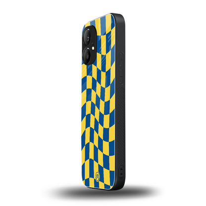yellow blue trippy check pattern back phone cover | glass case for nothing phone 1