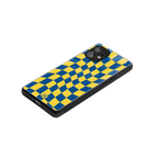 yellow blue trippy check pattern back phone cover | glass case for nothing phone 1