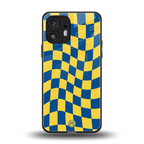 yellow blue trippy check pattern back phone cover | glass case for nothing phone 2