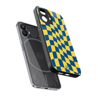 yellow blue trippy check pattern back phone cover | glass case for nothing phone 2