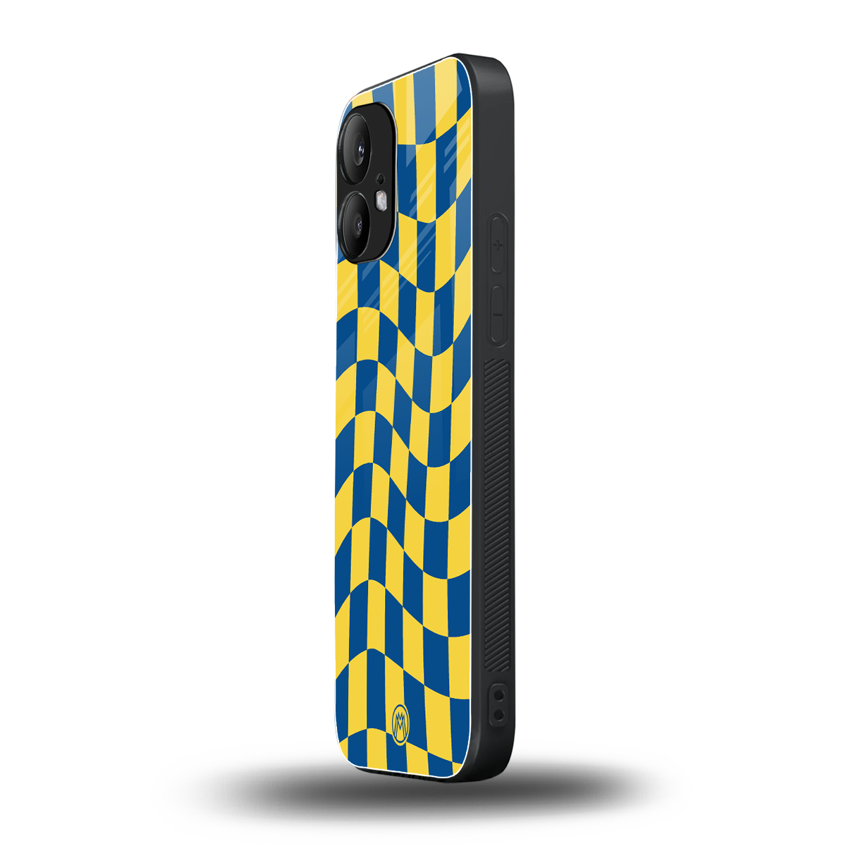 yellow blue trippy check pattern back phone cover | glass case for nothing phone 2