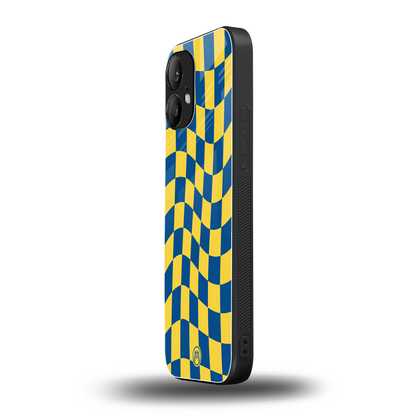 yellow blue trippy check pattern back phone cover | glass case for nothing phone 2