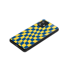 yellow blue trippy check pattern back phone cover | glass case for nothing phone 2