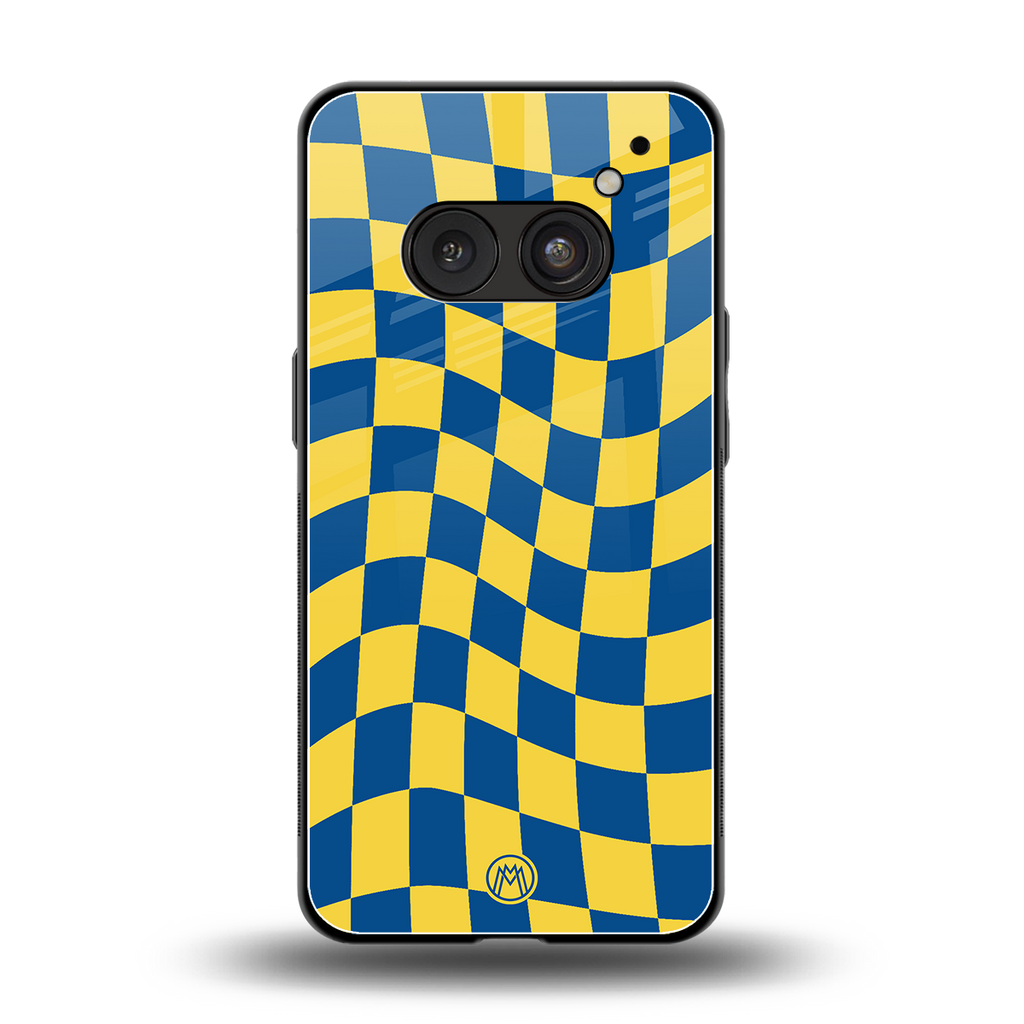 yellow blue trippy check pattern back phone cover | glass case for nothing phone 2a