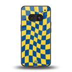yellow blue trippy check pattern back phone cover | glass case for nothing phone 2a