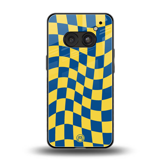 yellow blue trippy check pattern back phone cover | glass case for nothing phone 2a