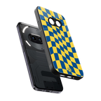yellow blue trippy check pattern back phone cover | glass case for nothing phone 2a