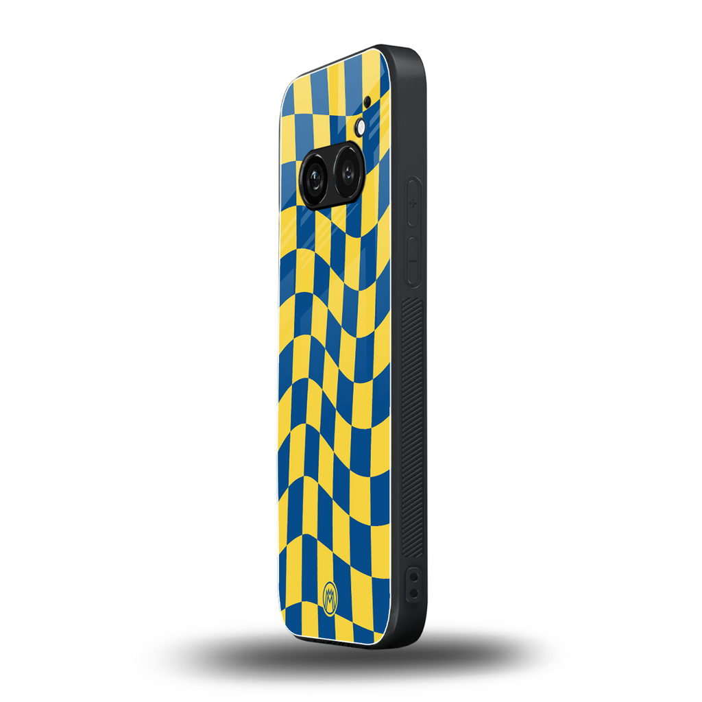 yellow blue trippy check pattern back phone cover | glass case for nothing phone 2a