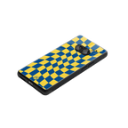 yellow blue trippy check pattern back phone cover | glass case for nothing phone 2a