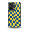 yellow blue trippy check pattern back phone cover | glass case for oneplus nord 3