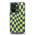 yellow blue trippy check pattern back phone cover | glass case for oneplus nord 3