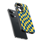 yellow blue trippy check pattern back phone cover | glass case for oneplus nord 3