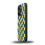 yellow blue trippy check pattern back phone cover | glass case for oneplus nord 3