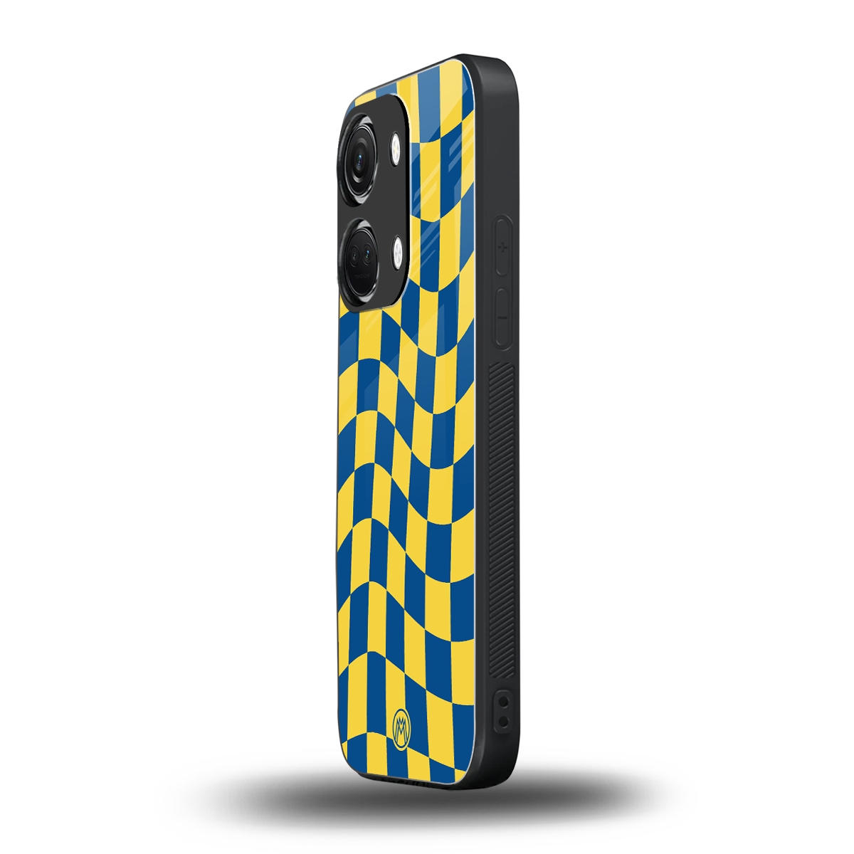 yellow blue trippy check pattern back phone cover | glass case for oneplus nord 3