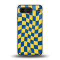 yellow blue trippy check pattern back phone cover | glass case for oneplus nord 4