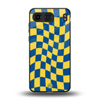 yellow blue trippy check pattern back phone cover | glass case for oneplus nord 4