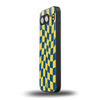 yellow blue trippy check pattern back phone cover | glass case for oneplus nord 4