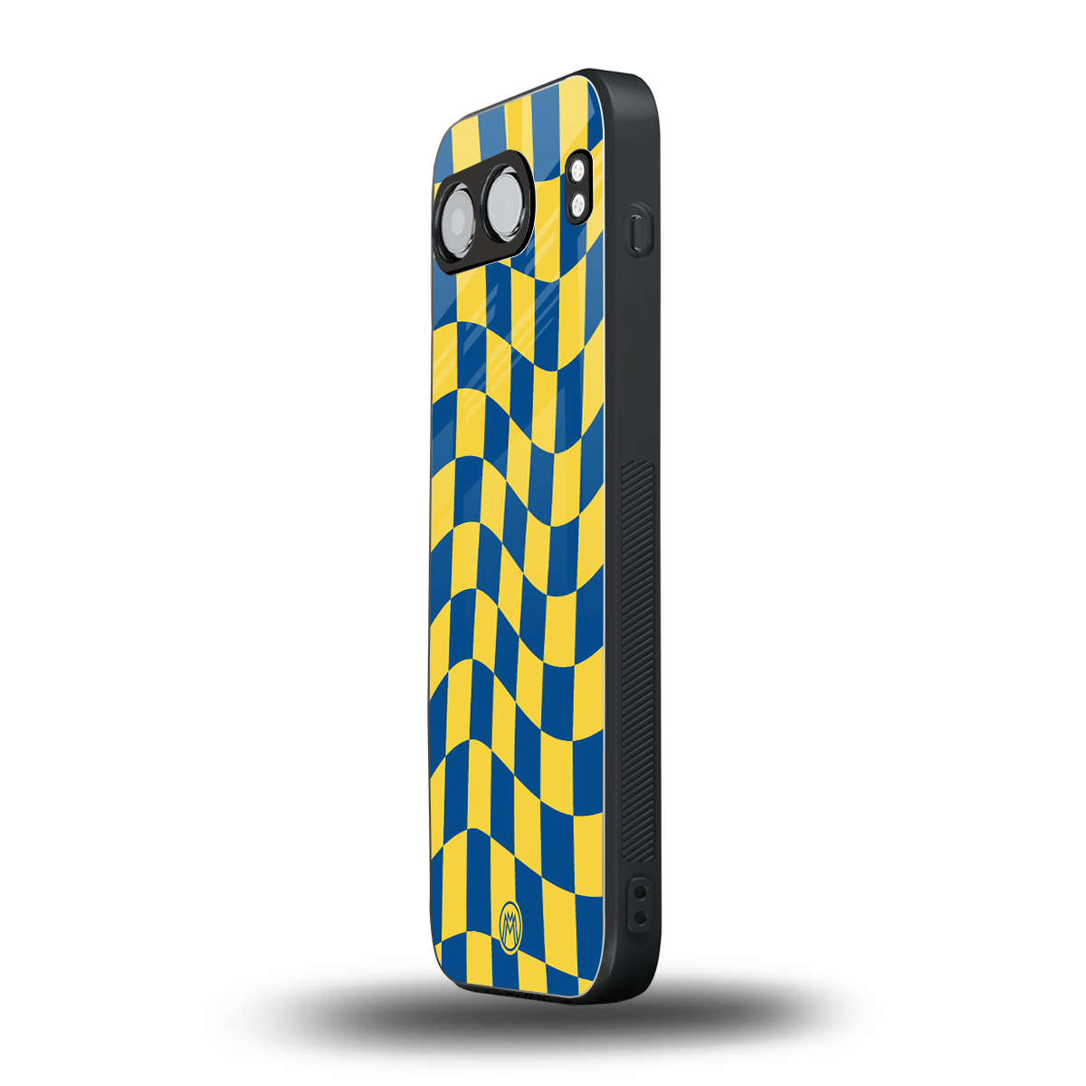 yellow blue trippy check pattern back phone cover | glass case for oneplus nord 4