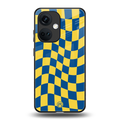 yellow blue trippy check pattern back phone cover | glass case for oneplus nord ce 3