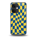 yellow blue trippy check pattern back phone cover | glass case for oneplus nord ce 3