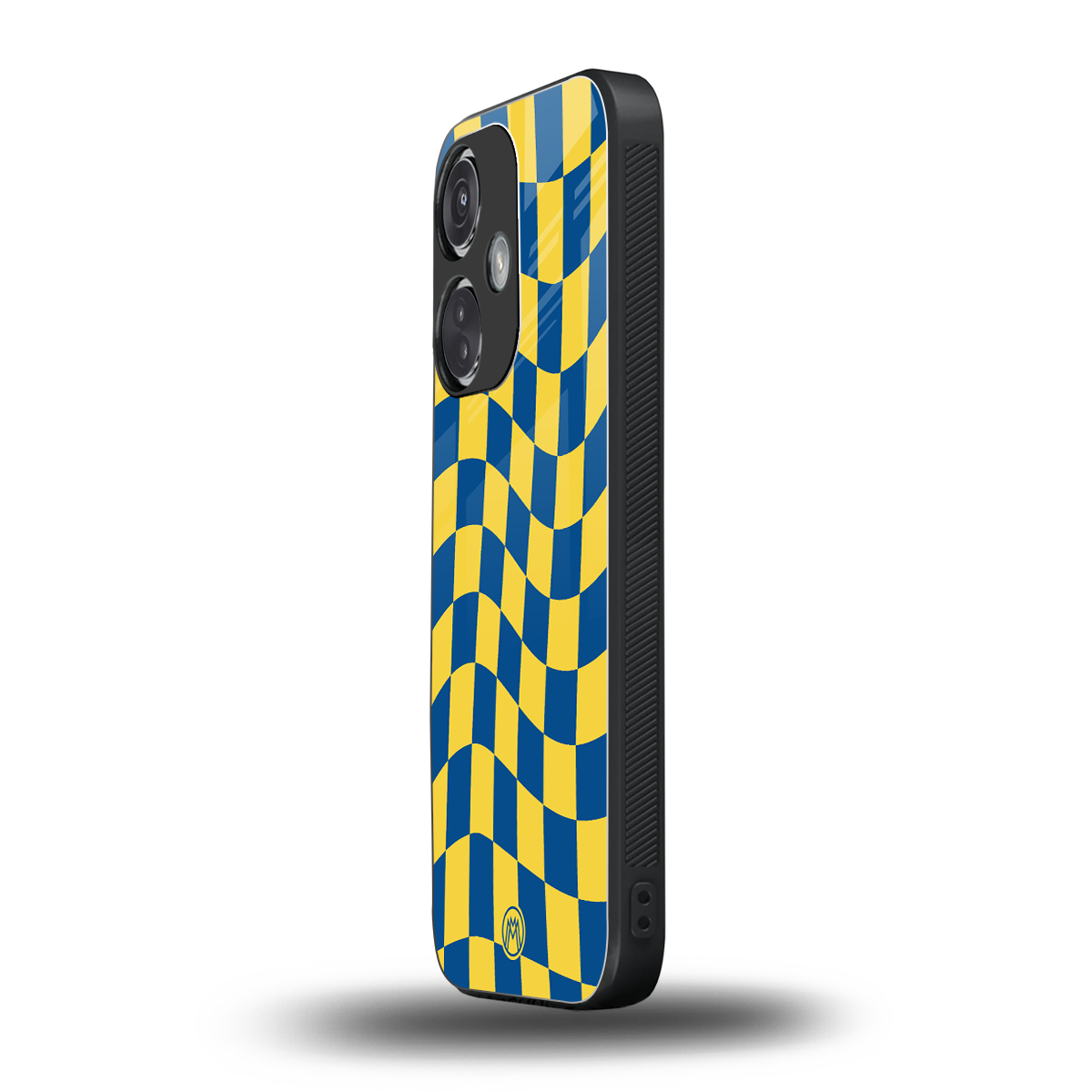 yellow blue trippy check pattern back phone cover | glass case for oneplus nord ce 3