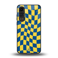 yellow blue trippy check pattern back phone cover | glass case for oneplus nord ce 4 lite