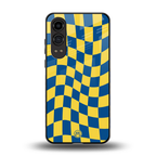 yellow blue trippy check pattern back phone cover | glass case for oneplus nord ce 4 lite
