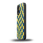 yellow blue trippy check pattern back phone cover | glass case for oneplus nord ce 4 lite